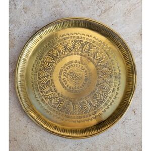 Vintage MCM Brass Metalware Round Serving Tray Platter